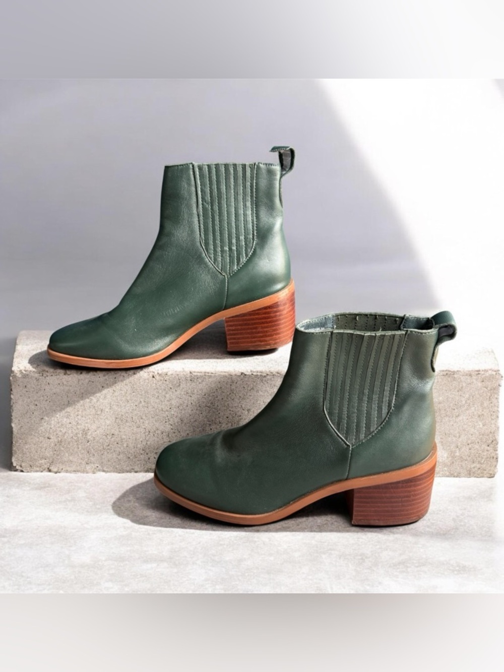 Splendid | Forest Green Leather Chelsea Booties with Stacked Heel